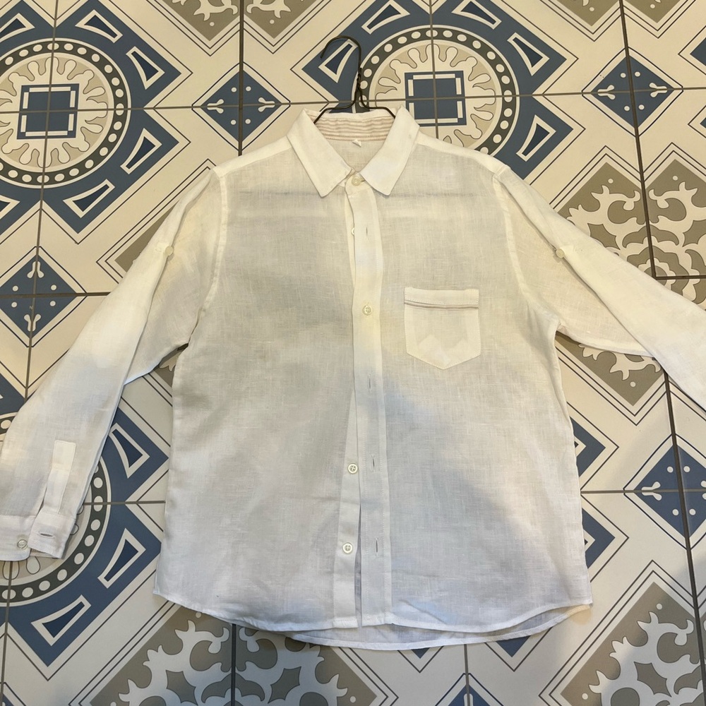 White 100% Italian linen Button Down Shirt Classic Design